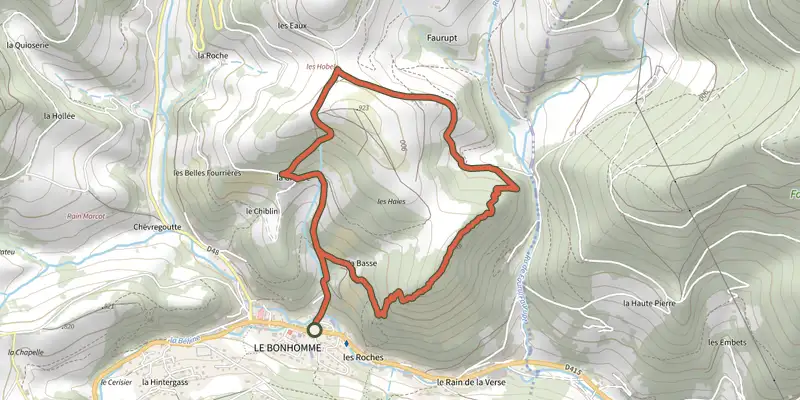 Map of the Circuit du chateau track on the IGN map, with the start and numbered waypoints