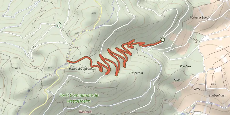 Map of the Sentier Herzog track on the IGN map, with the start and numbered waypoints