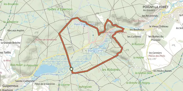 Tracé de Boucle de Poigny-la-Forêt sur le Plan IGN