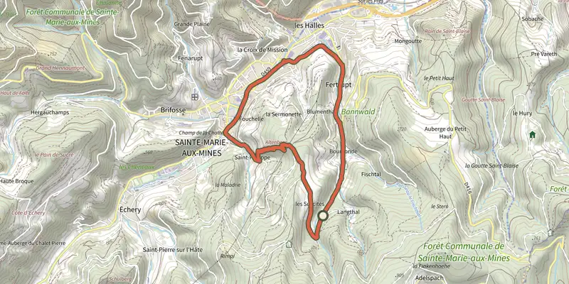 Carte du tracé de Circuit Bourgonde sur le Plan IGN, départ et points de passage numérotés