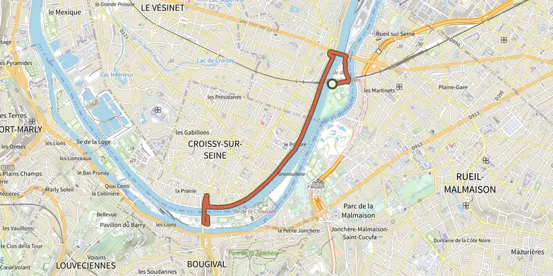 Carte du tracé de Circuit Monet sur le Plan IGN, départ et points de passage numérotés
