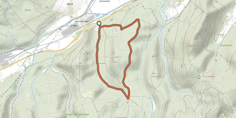 Carte du tracé de Chemin des Bornes de l'Empereur sur le Plan IGN, départ et points de passage numérotés