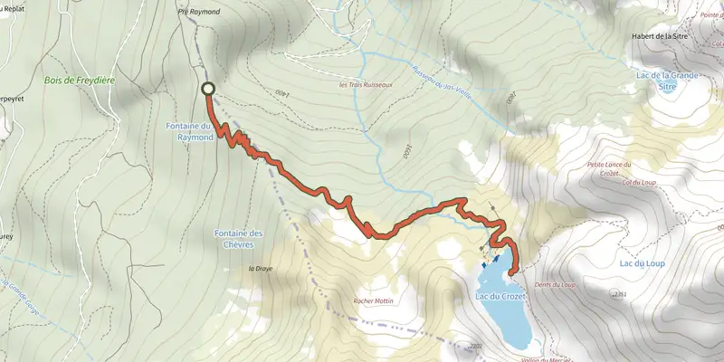 Carte du tracé de Sentier de La Combe-de-Lancey sur le Plan IGN, départ et points de passage numérotés