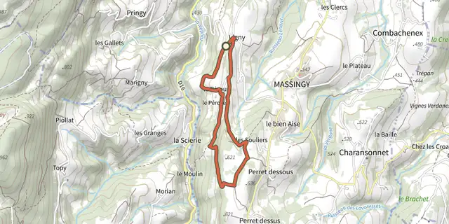 Tracé de La Chapelle de Ligny sur le Plan IGN