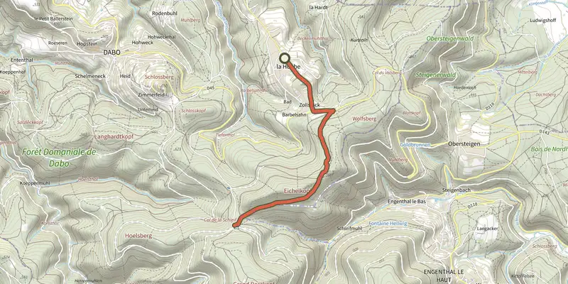 Carte du tracé de rectangle RBR 3 sur le Plan IGN, départ et points de passage numérotés