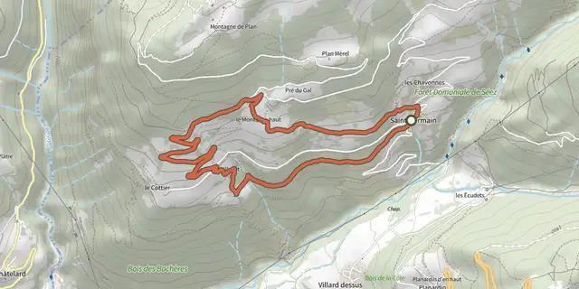 The Sentier des Boëdets track on the IGN map