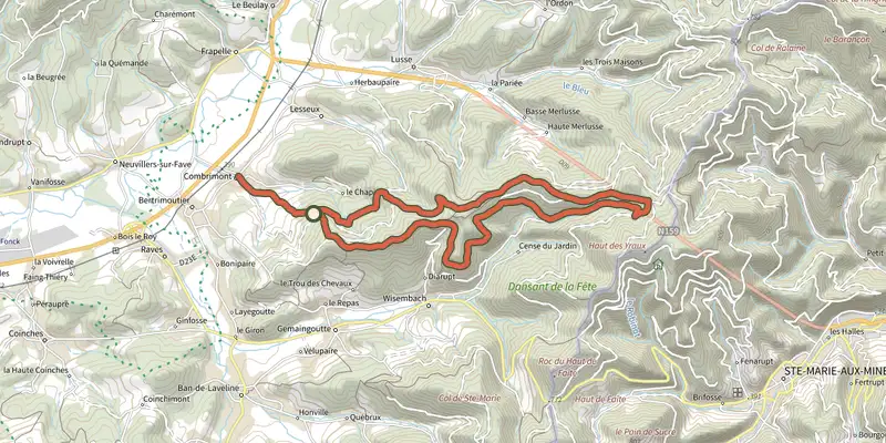 Map of the La Croix le Prêtre track on the IGN map, with the start and numbered waypoints
