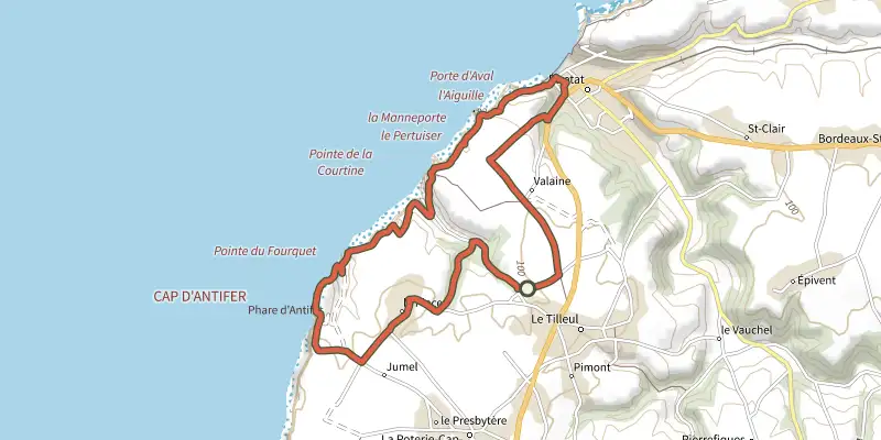 Map of the La Valleuse D'Antifer track on the IGN map, with the start and numbered waypoints