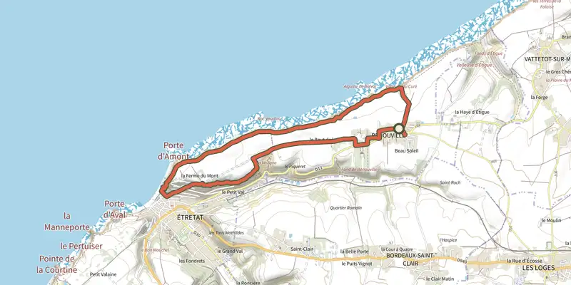 Map of the L'Aiguille de Belval track on the IGN map, with the start and numbered waypoints