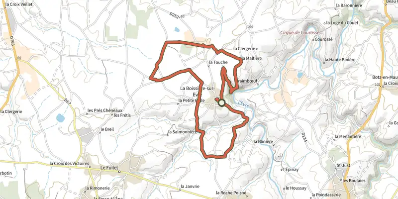 Map of the Circuit Buis à la Trézenne track on the IGN map, with the start and numbered waypoints