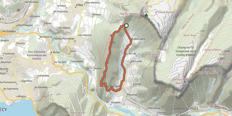 Carte du tracé de Circuit du Lachat sur le Plan IGN, départ et points de passage numérotés