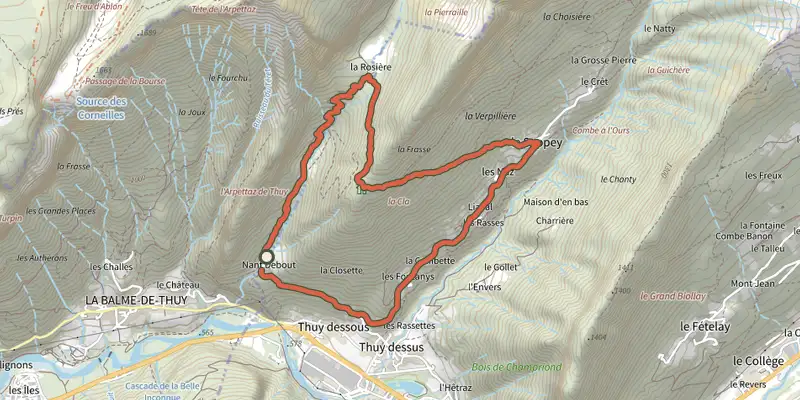 Map of the Circuit de la Têtaz track on the IGN map, with the start and numbered waypoints
