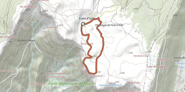 The Sentier d'interprétation du karst track on the IGN map