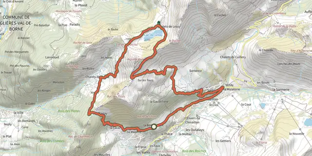 Tracé de Tour du Roc des Tours et Lac de Lessy sur le Plan IGN