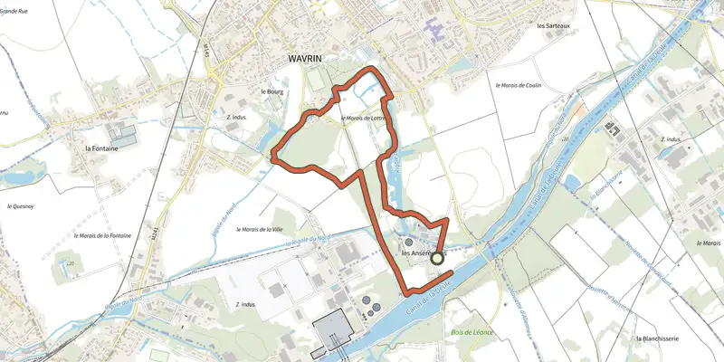 Map of the Les Ansereuilles track on the IGN map, with the start and numbered waypoints