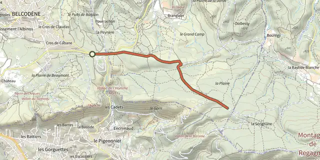 Tracé de De Belcodène au poteau RE 09 sur le Plan IGN