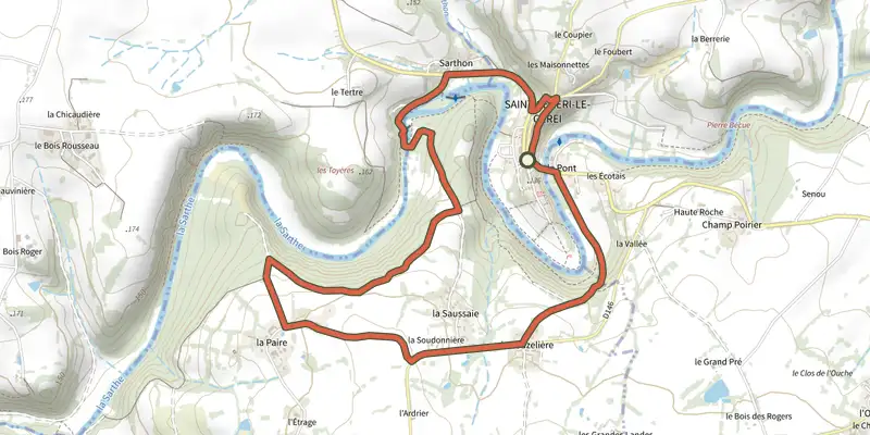 Map of the Trotté par la corniche track on the IGN map, with the start and numbered waypoints
