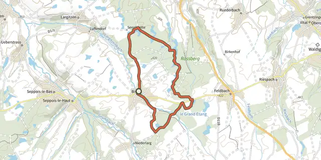 The Balade des Etangs track on the IGN map