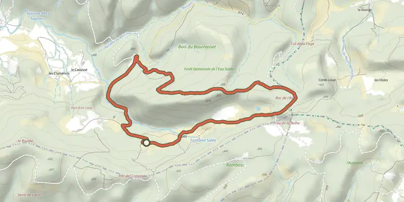 Carte du tracé de Fleur de Sel sur le Plan IGN, départ et points de passage numérotés