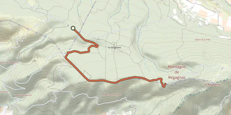Carte du tracé de Du poteau RE 09 au poteau RE 10 sur le Plan IGN, départ et points de passage numérotés