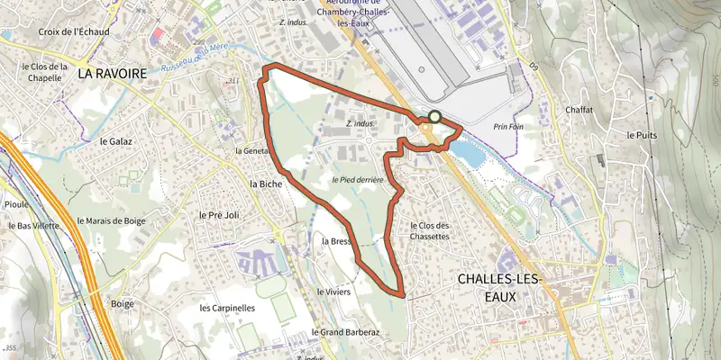 Carte du tracé de Boucle du Marais des Chassettes sur le Plan IGN, départ et points de passage numérotés