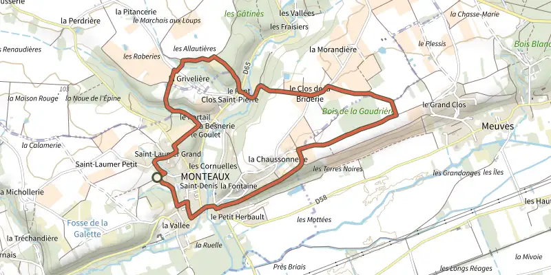 Carte du tracé de Circuit de Saint Laumer sur le Plan IGN, départ et points de passage numérotés