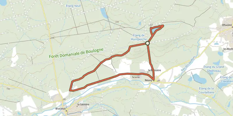 Carte du tracé de Chemin du verger sur le Plan IGN, départ et points de passage numérotés