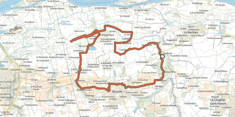 Map of the Randonnée Boire et Coteaux track on the IGN map, with the start and numbered waypoints