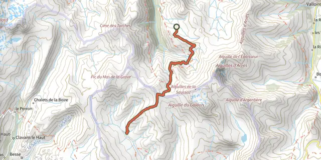 Tracé de Tour des Aiguilles d'Arves (étape 3) sur le Plan IGN