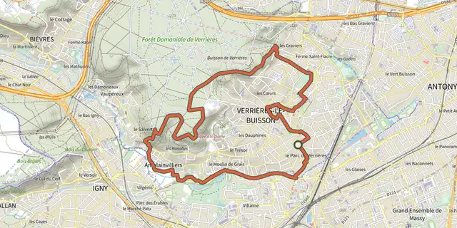 The Entre jardins et forêt track on the IGN map