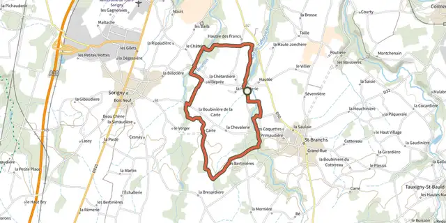 Tracé de Le Bourdin - Saint-Branchs sur le Plan IGN