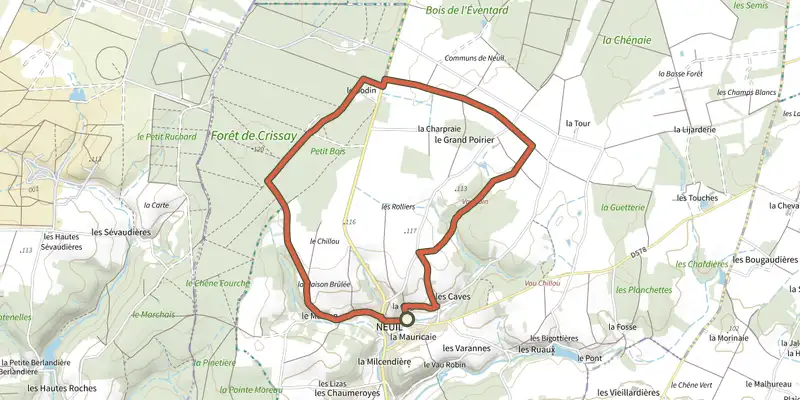 Carte du tracé de Circuit 3 - Neuil sur le Plan IGN, départ et points de passage numérotés