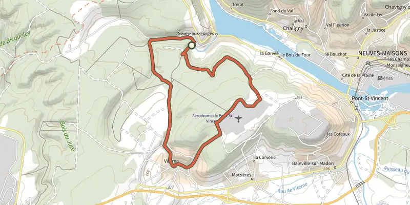 Map of the Circuit F1 track on the IGN map, with the start and numbered waypoints