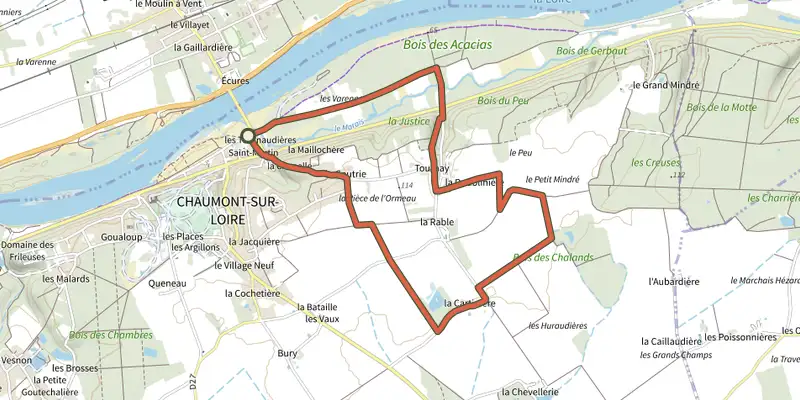 Carte du tracé de Circuit du bois du Peu sur le Plan IGN, départ et points de passage numérotés