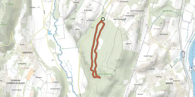 Carte du tracé de Écureuil sur le Plan IGN, départ et points de passage numérotés