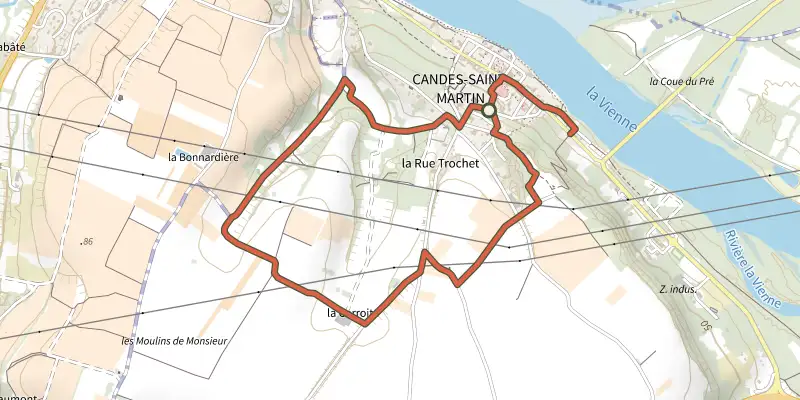 Map of the À la Confluence Loire et Vienne - Candes-Saint-Martin track on the IGN map, with the start and numbered waypoints