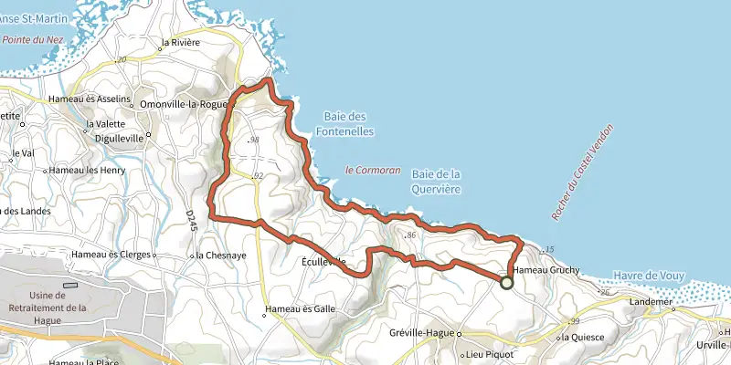 Carte du tracé de Terre d’Artistes sur le Plan IGN, départ et points de passage numérotés