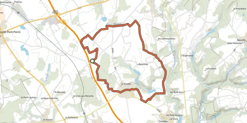 Carte du tracé de Circuit n°3 - Rouziers-de-Touraine sur le Plan IGN, départ et points de passage numérotés