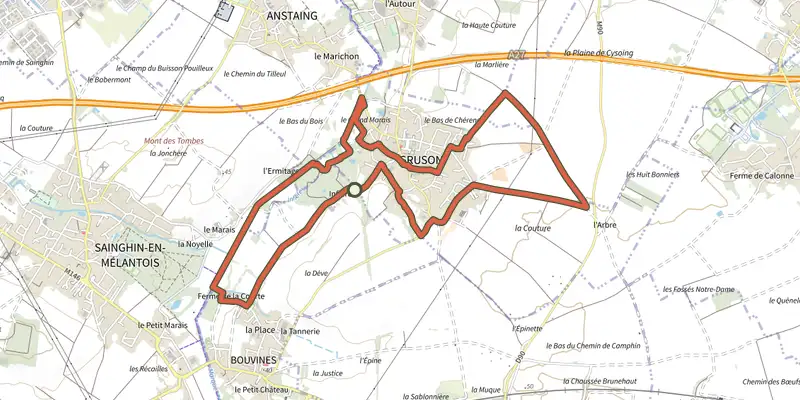 Map of the Les Voyettes du Val de Marque track on the IGN map, with the start and numbered waypoints