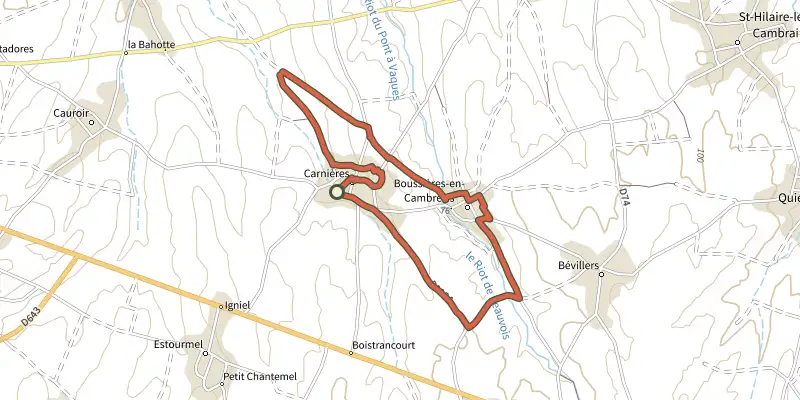 Carte du tracé de Circuit des Deux Tours sur le Plan IGN, départ et points de passage numérotés