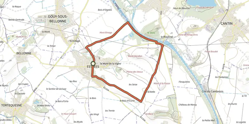 Map of the Par Monts et Par Vaux track on the IGN map, with the start and numbered waypoints