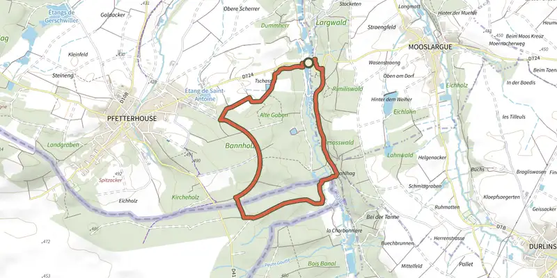 Map of the Circuit du Kilomètre Zéro sud du frond ouest 1914 1918 track on the IGN map, with the start and numbered waypoints
