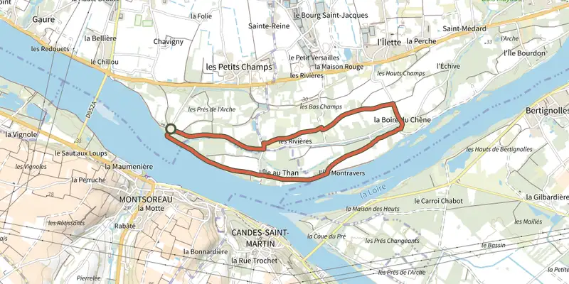 Map of the Le Port de Montsoreau - Chouzé-sur-Loire track on the IGN map, with the start and numbered waypoints