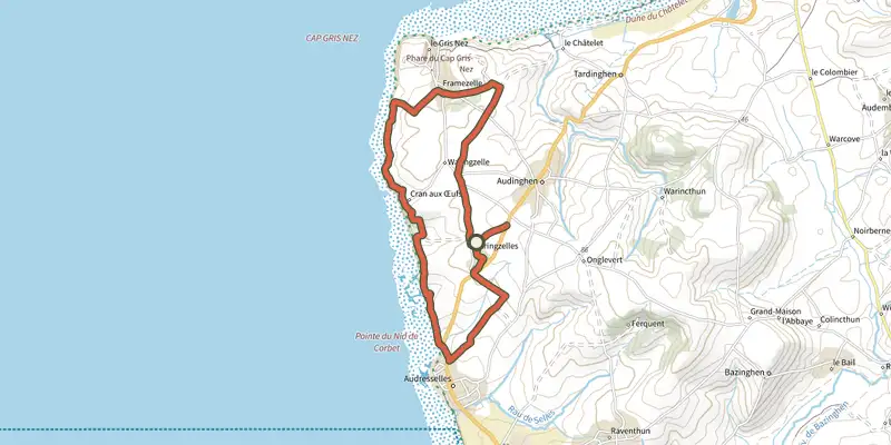 Map of the Les Crans track on the IGN map, with the start and numbered waypoints