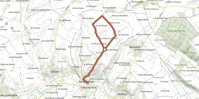 Carte du tracé de Le Tronquoy sur le Plan IGN, départ et points de passage numérotés