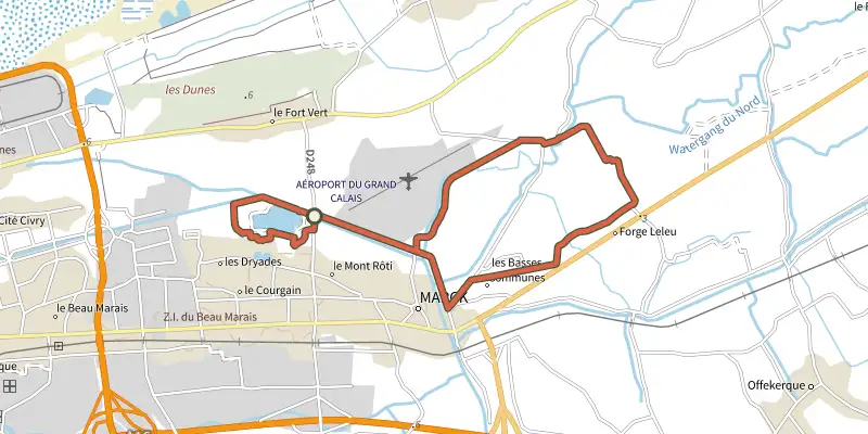 Carte du tracé de La Marie Grouette de Bandyck sur le Plan IGN, départ et points de passage numérotés