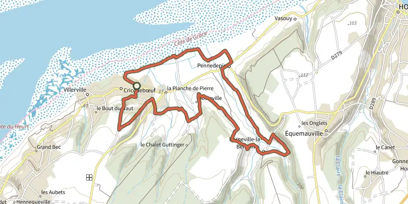 Map of the Sentier la plage, un refuge fragile track on the IGN map, with the start and numbered waypoints