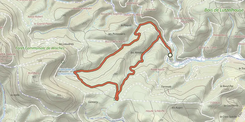 Map of the Sentiers des Géants : Roche Solaire 1 track on the IGN map, with the start and numbered waypoints