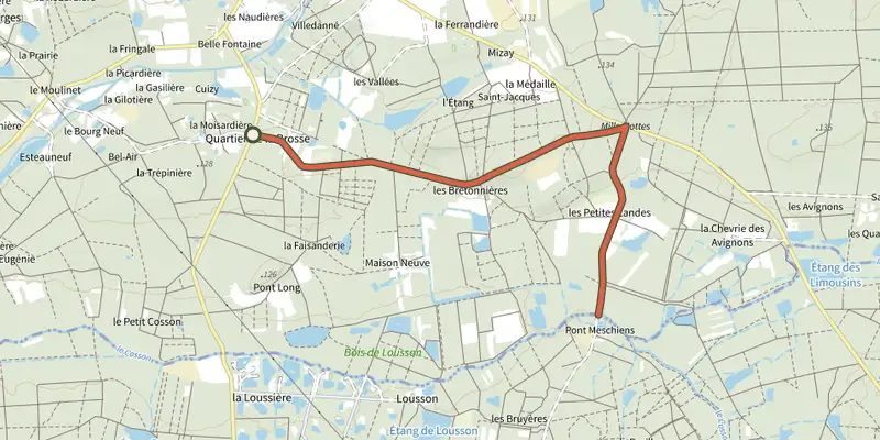 Map of the Mille Mottes track on the IGN map, with the start and numbered waypoints