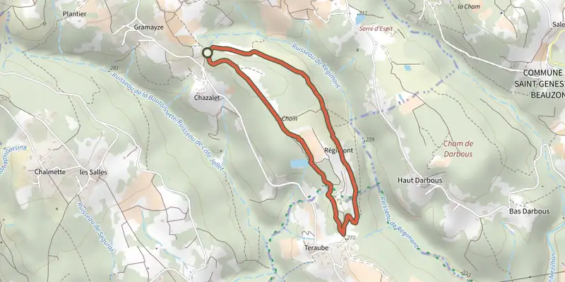 Map of the Chazalet - Chazalet track on the IGN map, with the start and numbered waypoints